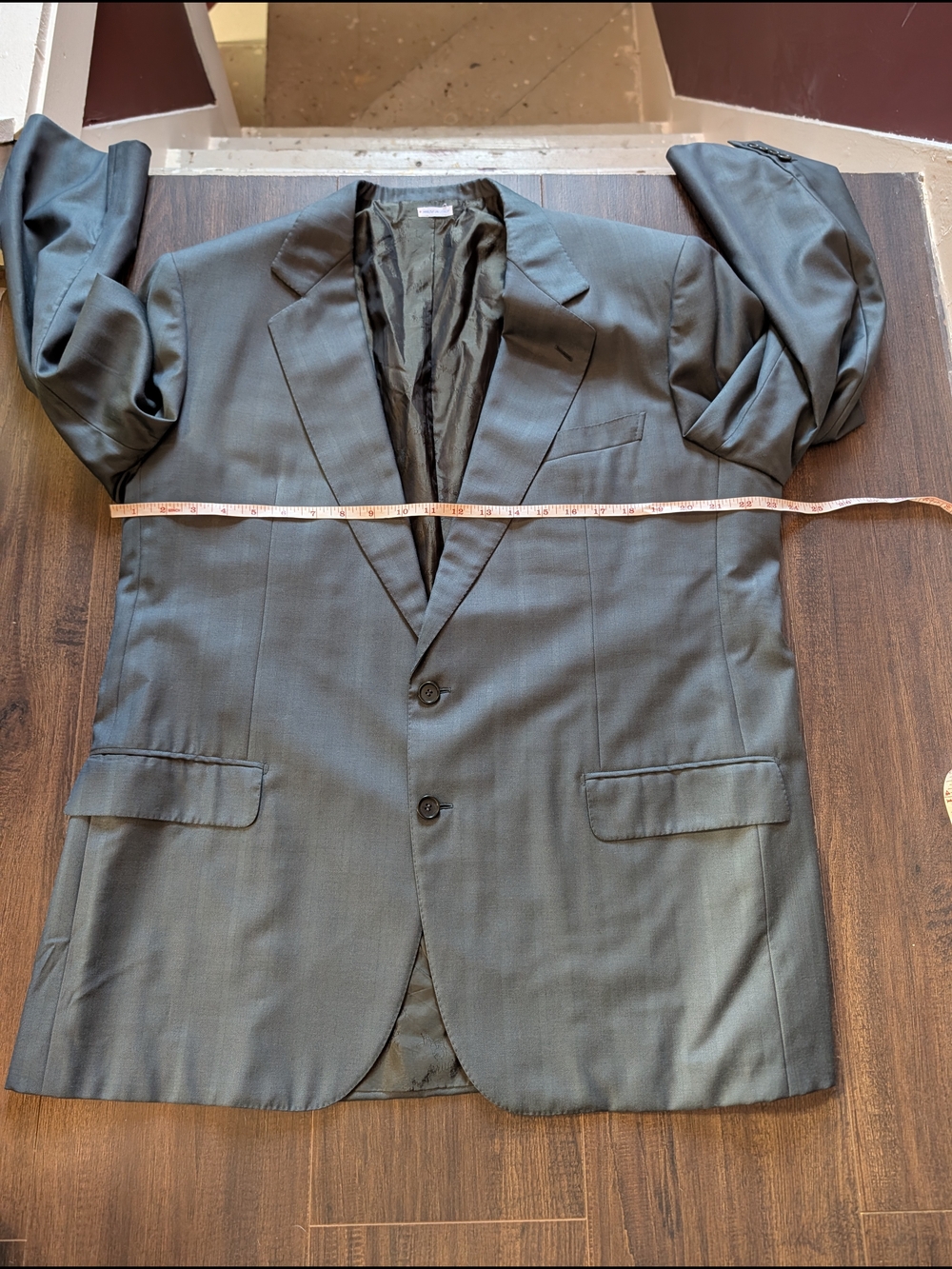 Brioni 2pc Suit Green Herringbone Striped Wool Mens Made In Italy 56 - Picture 15 of 16